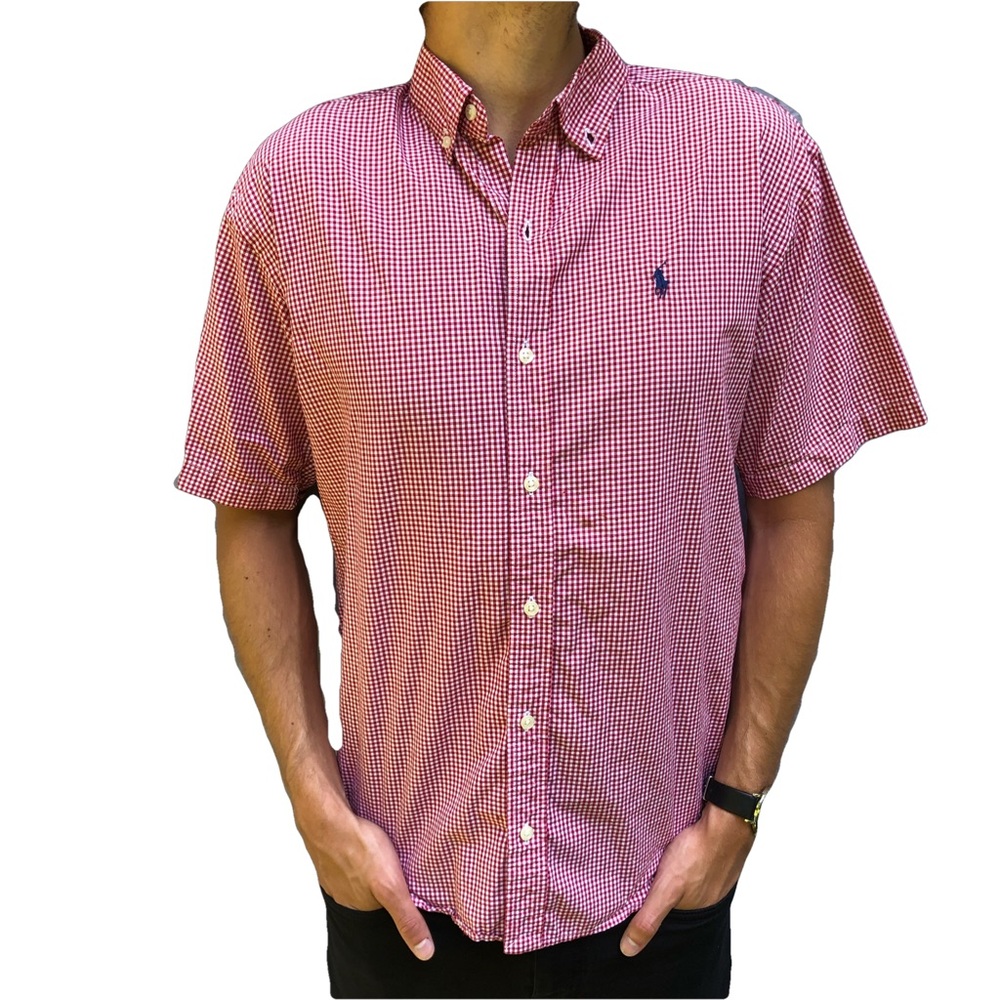 Gingham red and white button down